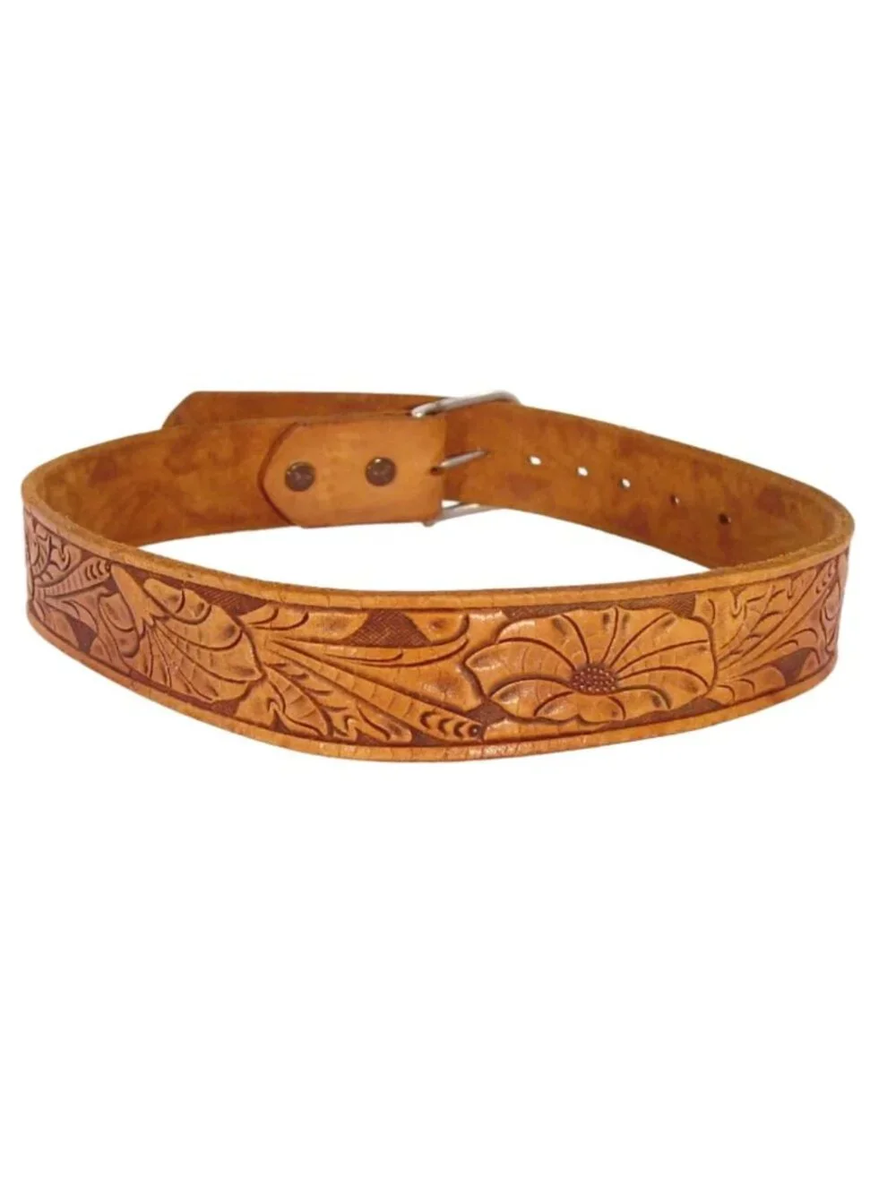 JUSTIN Vintage Tooled Western Belt Women's 28 - Picture 3 of 8